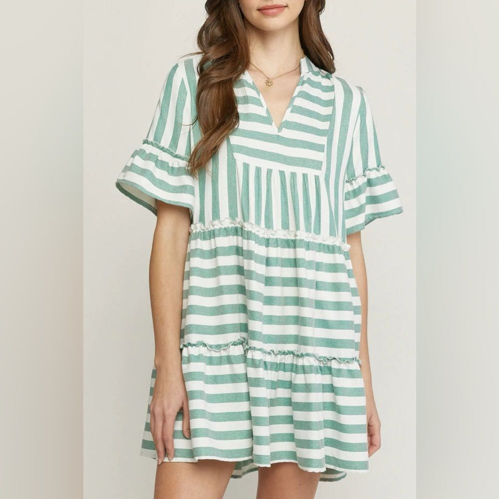 Summer green stripes dress